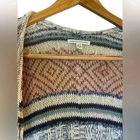 American Eagle Oversized Striped Fall Cardigan With Pockets Size Medium Flaw - Picture 5 of 12